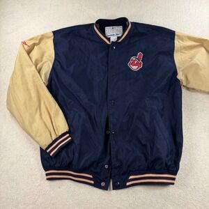 Cleveland Indians Vintage Reebok MLB Full Snap Bomber Jacket‎ Men's L Baseball